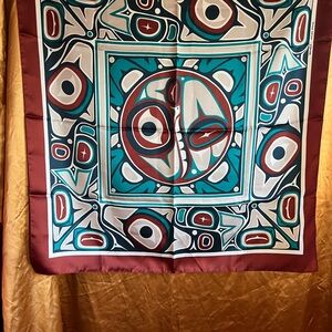 Haida Patterned Scarf in Brown and Teal